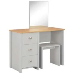 VidaXL Kaptafel Met Spiegel En Krukje 104x45x131 Cm Grijs -Woonmeubelwinkel 00a0f8e8491543fda1ba56c7413c1b05
