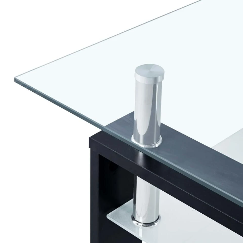 VidaXL Salontafel 95x55x40 Cm Gehard Glas Transparant En Zwart 6 VidaXL Salontafel 95x55x40 Cm Gehard Glas Transparant En Zwart - Afbeelding 4