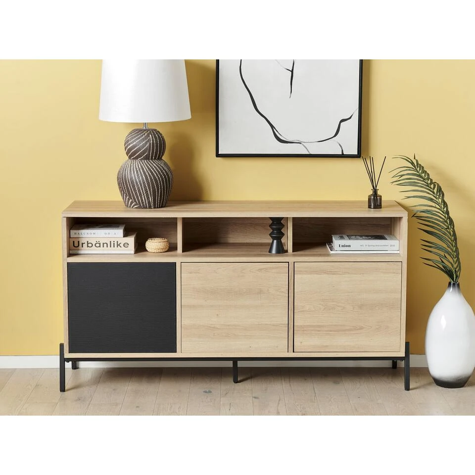 Beliani Sideboard MOINES - Lichte Houtkleur Mdf 4 Beliani Sideboard MOINES - Lichte Houtkleur Mdf - Afbeelding 2
