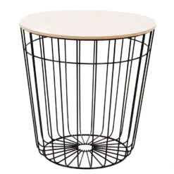 Items Bijzettaffel - Draadmand - Zwart - Metaal En Hout - 39 Cm