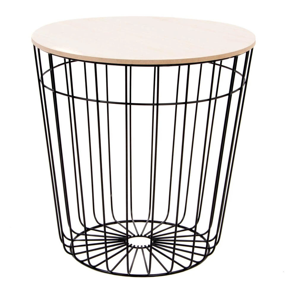 Items Bijzettaffel - Draadmand - Zwart - Metaal En Hout - 39 Cm 3 Items Bijzettaffel - Draadmand - Zwart - Metaal En Hout - 39 Cm