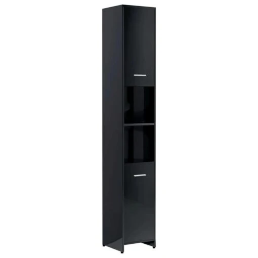 VidaXL Badkamerkast 30x30x183,5 Cm Spaanplaat Hoogglans Zwart