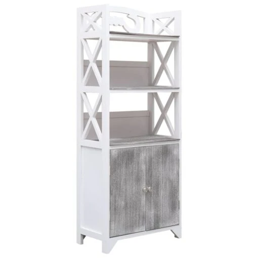 VidaXL Badkamerkast 46x24x116 Cm Paulowniahout Wit En Grijs