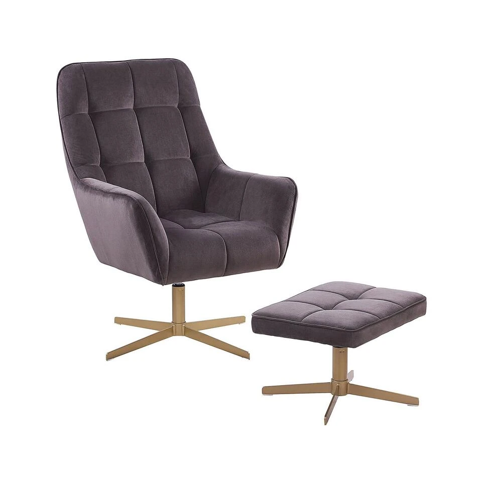 Beliani Fauteuil MOLLE - Grijs Fluweel 3 Beliani Fauteuil MOLLE - Grijs Fluweel