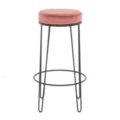 Barkruk Roze Velvet Stof - Ø 32cm - Zithoogte 75cm - Zonder Armleuning - Giga