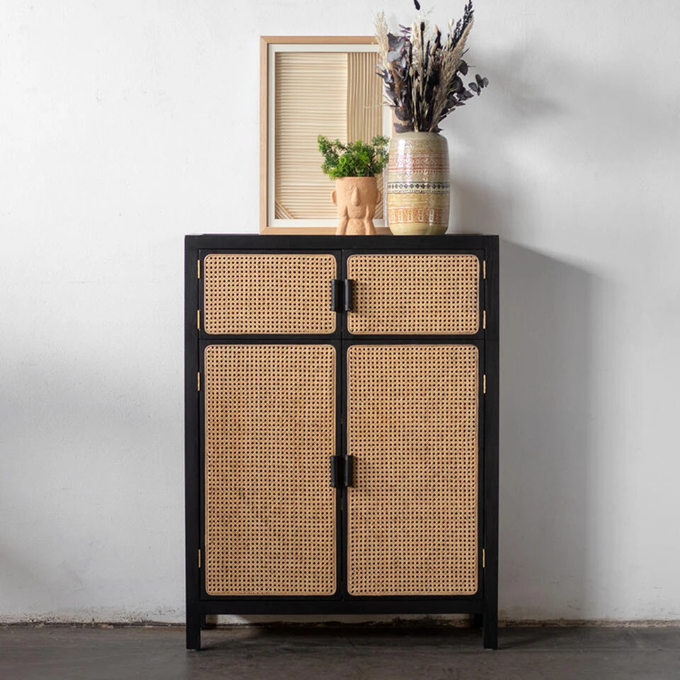 Giga Meubel Opbergkast Webbing Naturel/Zwart - 90x40x120cm - Kast Novi 4 Giga Meubel Opbergkast Webbing Naturel/Zwart - 90x40x120cm - Kast Novi - Afbeelding 2