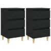 VidaXL Nachtkastjes 2 St Met Massief Houten Poten 40x35x69 Cm Zwart -Woonmeubelwinkel 1000032599