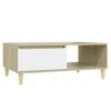 VidaXL Salontafel 90x60x35 Cm Spaanplaat Wit En Sonoma Eikenkleurig -Woonmeubelwinkel 1000038743