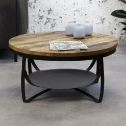 Industriële Salontafel Oxis 90 Cm - 90x90x44 Cm - Mangohout - Bruin -Woonmeubelwinkel 1000041807 0101