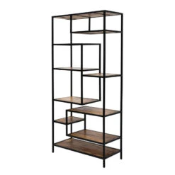 Industriële Boekenkast Phyllon Metaal Met Hout 42x92x193 Cm Mangohout