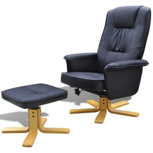 VidaXL Fauteuil Met Voetenbankje Kunstleer Zwart