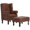 VidaXL Fauteuil En Voetenbank Chesterfield-stijl Kunstsuède Bruin -Woonmeubelwinkel 1000043925