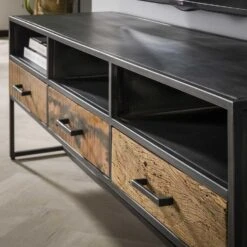 Industrieel TV-meubel Charlie Hout Metaal 3 Lades - 150x150x50 Cm - Hout - Bruin -Woonmeubelwinkel 1000044376 0102