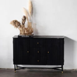 Giga Meubel Dressoir Zwart Met Marmer - Japandi Style - 120x38x85cm -Woonmeubelwinkel 1000044463 0101