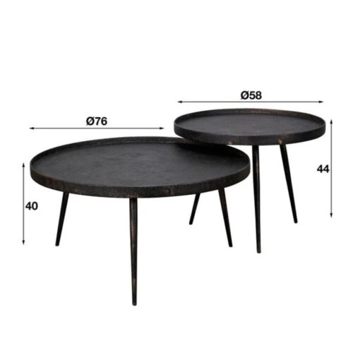Hoyz - Salontafel Rond Metallic - Zwart - Set Van 2 - 76x76x40