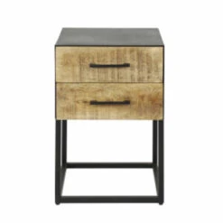 Hoyz - Nachtkastje Metal Wood - Massief Mangohout - Antiek Finish - 40x40x60