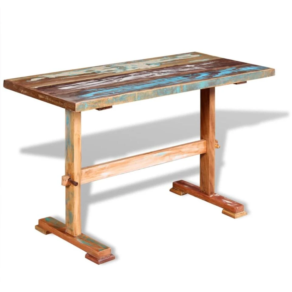 VidaXL Eettafel Op Voet 120x58x78 Cm Massief Gerecycled Hout 3 VidaXL Eettafel Op Voet 120x58x78 Cm Massief Gerecycled Hout