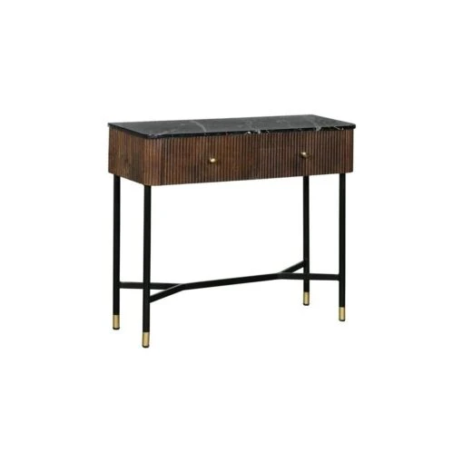 Giga Meubel Sidetable Bruin Met Marmer Blad - 90cm - Tafel Japandi