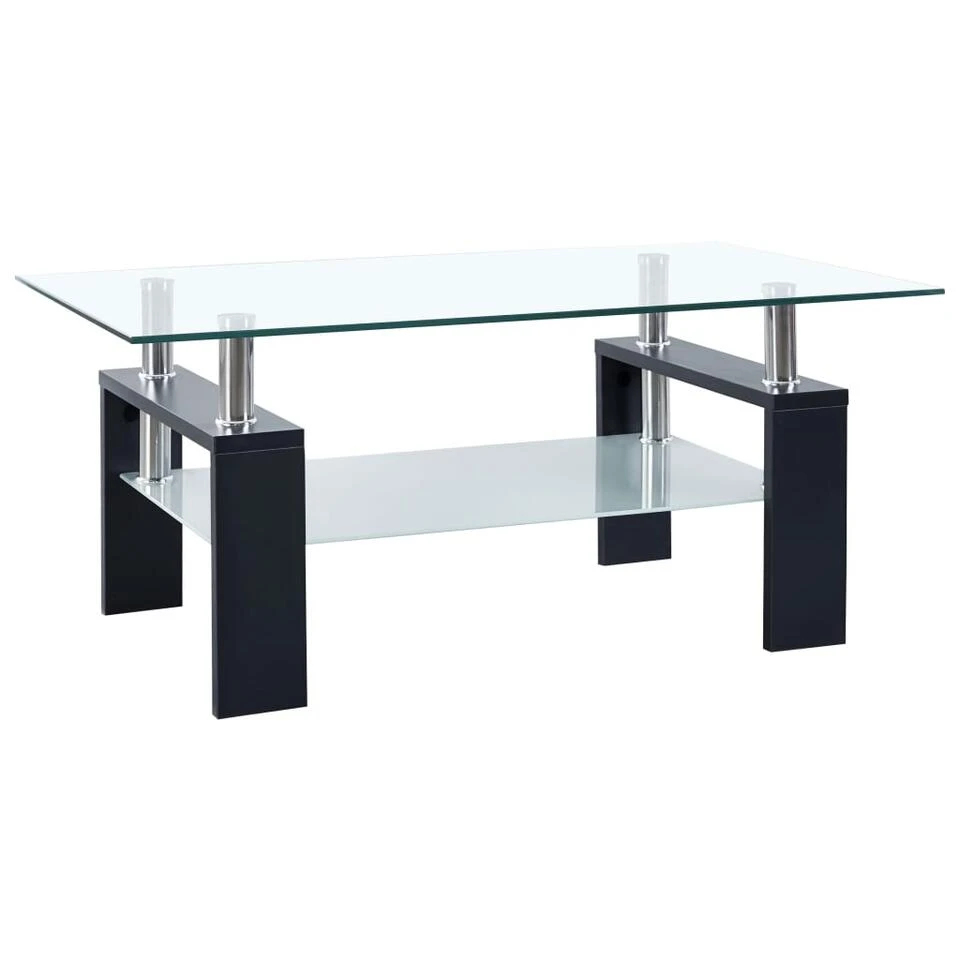 VidaXL Salontafel 95x55x40 Cm Gehard Glas Transparant En Zwart 3 VidaXL Salontafel 95x55x40 Cm Gehard Glas Transparant En Zwart