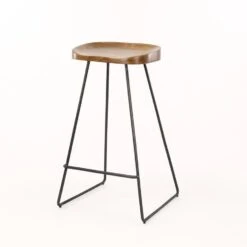 Giga Meubel Barstoel Acacia - Houten Zitting - Metalen Frame