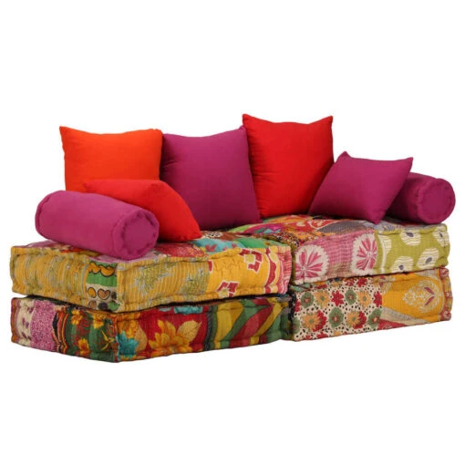 VidaXL Poef Tweezits Modulair Stof Patchwork