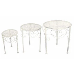 Boltze Bijzettafels Lilli - Set 3 Stuks - Brocante - Lichtgrijs