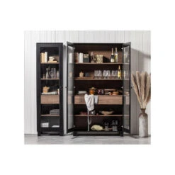 WOOOD Goos 2-deurs Vitrinekast - Grenen - Zwart/Walnoot - 200x110x44 -Woonmeubelwinkel 1000055264 0102