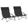 VidaXL Strandstoelen 2 St Inklapbaar Stof Zwart -Woonmeubelwinkel 1000056430