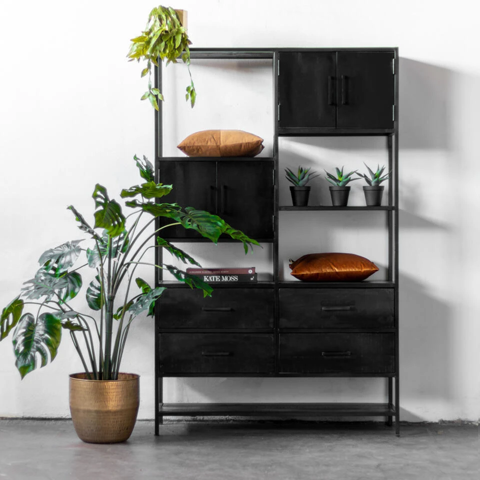 Giga Meubel Vakkenkast Industrieel Zwart - Mangohout & IJzer 4 Giga Meubel Vakkenkast Industrieel Zwart - Mangohout & IJzer - Afbeelding 2