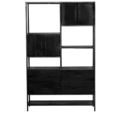 Giga Meubel Vakkenkast Industrieel Zwart - Mangohout & IJzer