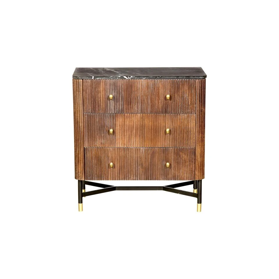 Giga Meubel Sidetable Bruin Mangohout - Zwart Marmer - 75cm - Japandi 4 Giga Meubel Sidetable Bruin Mangohout - Zwart Marmer - 75cm - Japandi - Afbeelding 2