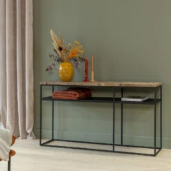 Giga Meubel Haltafel Teakhout - 140x35x75cm - Sidetable Block -Woonmeubelwinkel 1000057574 0103