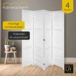 LW Collection Kamerscherm 4 Panelen Wit Hout 170x160cm - Paravent - Scheidingswa -Woonmeubelwinkel 1000061484 0102
