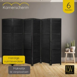 LW Collection Kamerscherm 6 Panelen Zwart Hout 170x240cm - Paravent - Scheidings -Woonmeubelwinkel 1000061495 0102