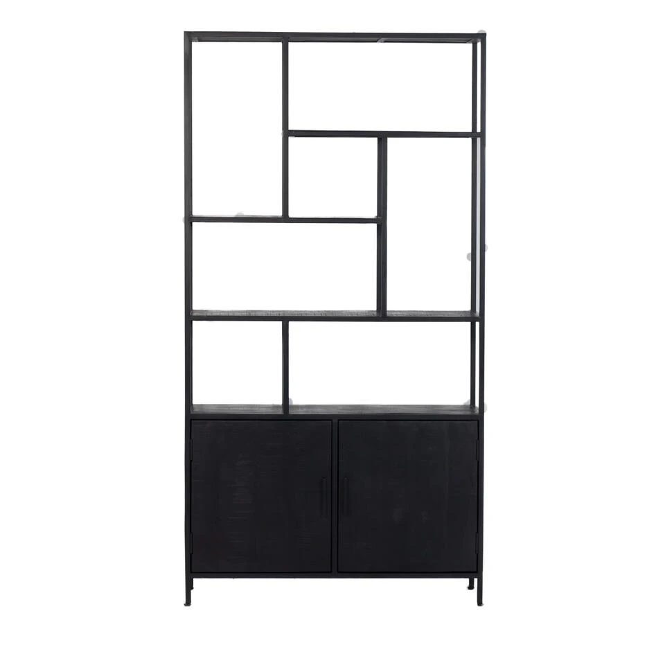 Giga Meubel Vakkenkast Zwart Mangohout - 110x210cm - Kast Brooke XL 5 Giga Meubel Vakkenkast Zwart Mangohout - 110x210cm - Kast Brooke XL - Afbeelding 3