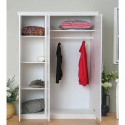 Hioshop Kledingkast Oslo Hout - 3 Deurs Wit -Woonmeubelwinkel 1000064497 0110