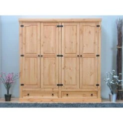 Hioshop Kledingkast New Mexico 4-deurs - Bruin -Woonmeubelwinkel 1000064524 0110