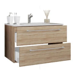 Hioshop Wastafel Badinos Mdf - 80 Cm - Eiken