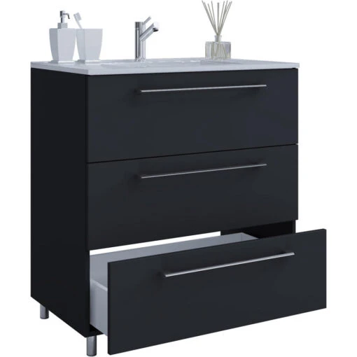 Hioshop Wastafel Schubo Mdf - 60 Cm - Zwart
