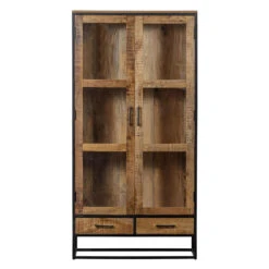 Vitrinekast Boston 190cm - Mangohout - Bruin - Rechthoekig -Woonmeubelwinkel 1000064638 0101