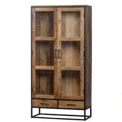 Vitrinekast Boston 190cm - Mangohout - Bruin - Rechthoekig -Woonmeubelwinkel 1000064638 0102