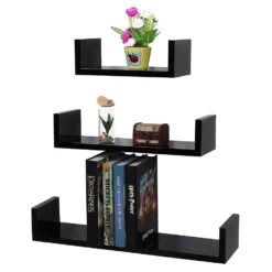 Set Van 3 Boekenplanken - U-vormige Wandplank -Glanzend Zwart