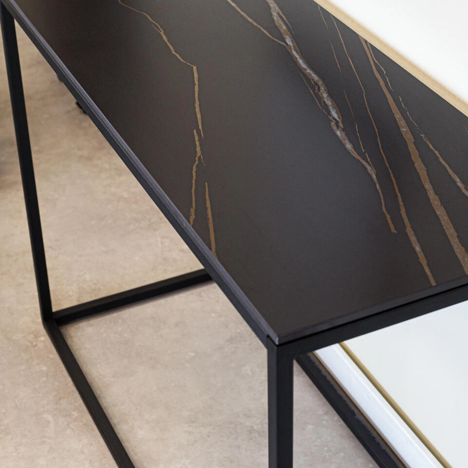 Sidetable Fien Marmer Zwart 40x100 Cm - 40x100x70 Cm - Stoneware - Zwart 4 Sidetable Fien Marmer Zwart 40x100 Cm - 40x100x70 Cm - Stoneware - Zwart - Afbeelding 2