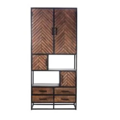 Giga Meubel Vakkenkast Visgraat Bruin - Mangohout - 90x40x200cm - Isa