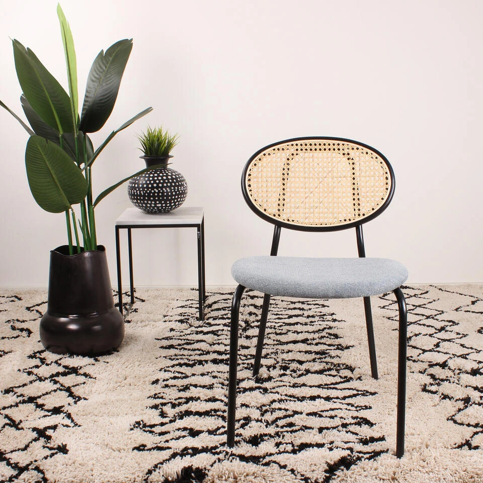 DS4U® Cherry Eetkamerstoel Naturel/blauw - Stof - Blauw 6 DS4U® Cherry Eetkamerstoel Naturel/blauw - Stof - Blauw - Afbeelding 4