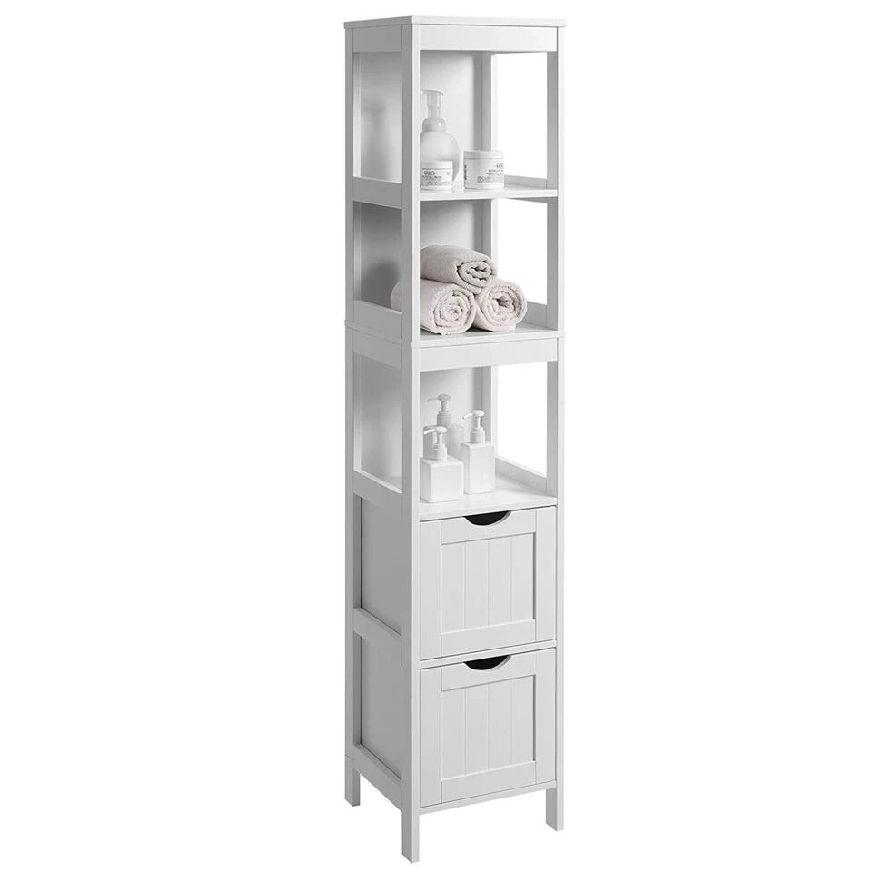 ACAZA Hoge Badkamerkast - 2 Lades En 3 Vakken - 30x141.5x30 Cm - Wit 3 ACAZA Hoge Badkamerkast - 2 Lades En 3 Vakken - 30x141.5x30 Cm - Wit