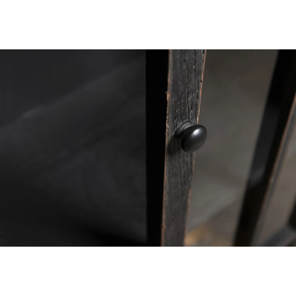 Rootsmann Houten Buffetkast - Zwart Hout Met Glas - Hout 6 Rootsmann Houten Buffetkast - Zwart Hout Met Glas - Hout - Afbeelding 4