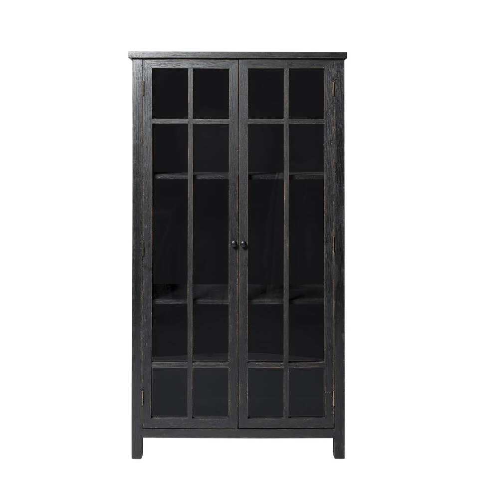 Rootsmann Houten Buffetkast - Zwart Hout Met Glas - Hout 3 Rootsmann Houten Buffetkast - Zwart Hout Met Glas - Hout