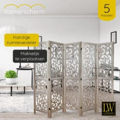 LW Collection Kamerscherm 5 Panelen Bruin 170X200CM - Paravent - Scheidingswand 8 LW Collection Kamerscherm 5 Panelen Bruin 170X200CM - Paravent - Scheidingswand -Woonmeubelwinkel 1000078135 0102