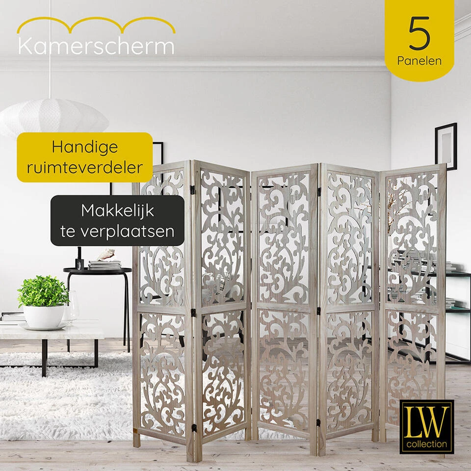 LW Collection Kamerscherm 5 Panelen Bruin 170X200CM - Paravent - Scheidingswand 5 LW Collection Kamerscherm 5 Panelen Bruin 170X200CM - Paravent - Scheidingswand - Afbeelding 3